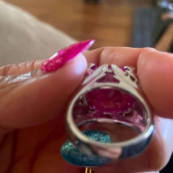 Judith Ripka ring sterling, silver designer, ring, large pink topaz - Picture 6 of 10